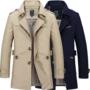 Men's European and American Style Cotton Jacket, Plus Size, Mid-Length, Casual Solid Color Coat