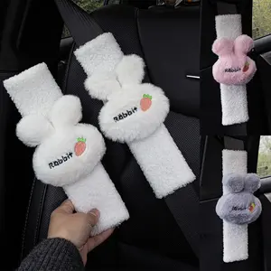 2 Pack Cute Rabbit Carrot Car Seat Belt Covers, Soft Sherpa Plush Fluffy Pads, Comfortable Anti-Rub Accessories, Universal Fit for All Cars