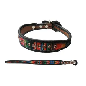 Embroidered Serape Design Dog Collar w/ Copper Buckle