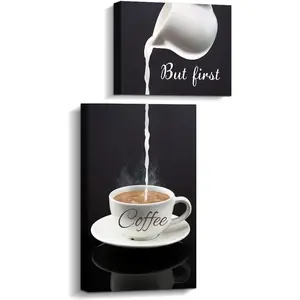 Art Coffee Bar Wall Decor for Kitchen - But First Coffee Sign - Kitchen Canvas Wall Art for Modern Home Dining Room Decorative (but first coffee)