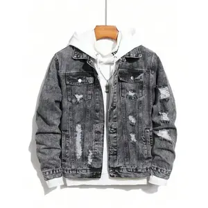 Men's Denim Jacket, Street Style Ripped Design, All-Season Cotton Outerwear, Perfect Gift for Husband Boyfriend, Coats