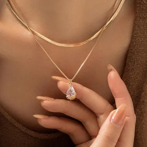 2pcs Women's Elegant Rhinestone Decorated Pendant Necklace, Sparkling Zirconia Cz Prong Necklace, Fashion Elegant Prom Jewelry for Party, Daily Clothing Decor, Trendy All-match & Exquisite Jewelry for Birthday Gift, Decorative Necklace