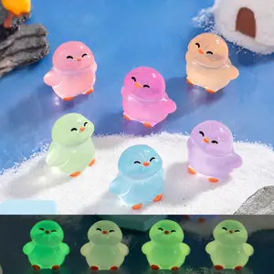 6 Piece Miniature Penguin Figurines Glow Dark Resin Statues for Mini Garden Decor