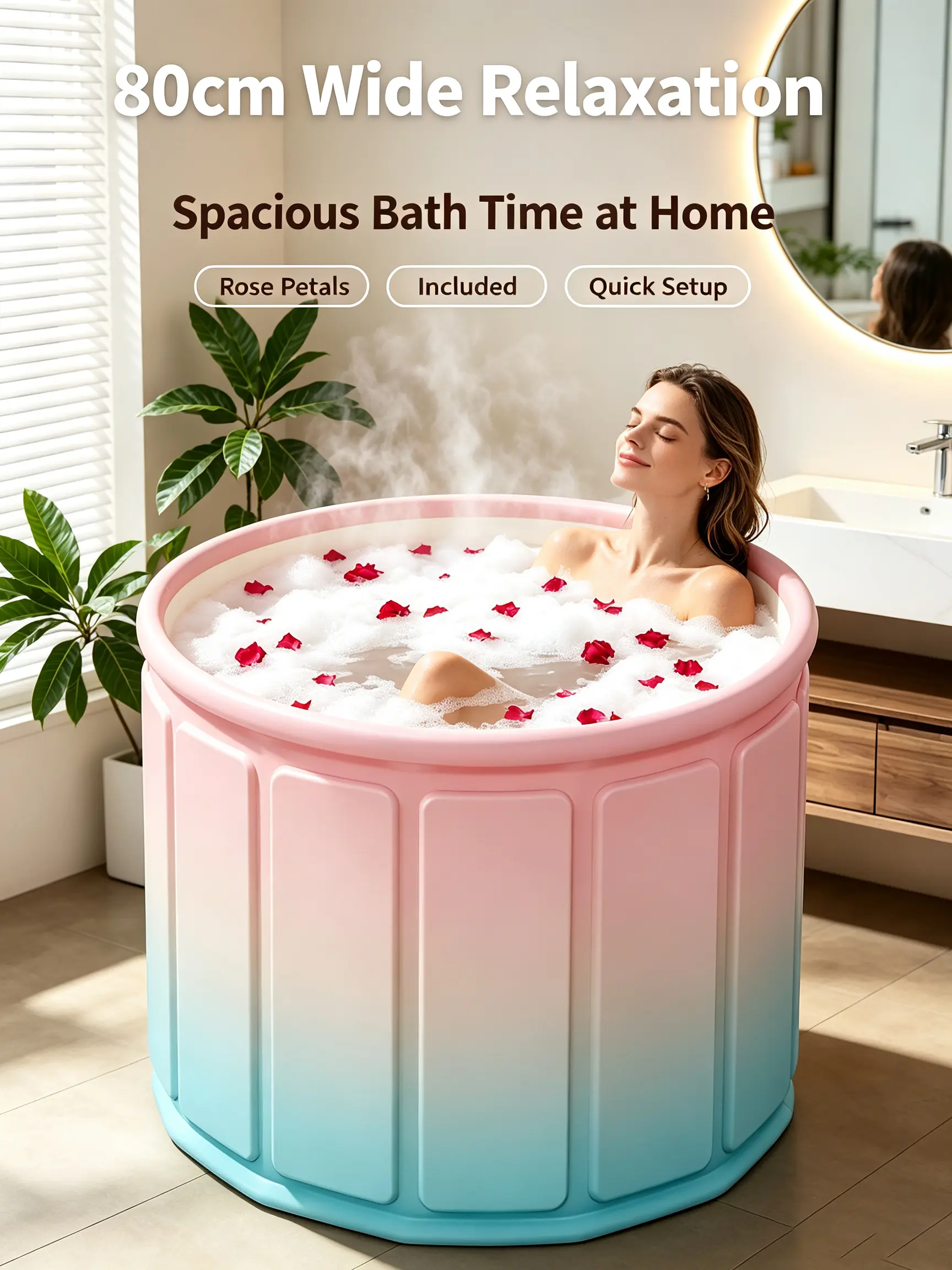 Portable Ice Bath Tub for Adults, Extra Large Collapsible Cold Plunge Hot Ice Bath with Thick Insulated PVC Foam Walls, Space-Saving Foldable Outdoor Spa Soaking Tub for Indoor Home Gym Use