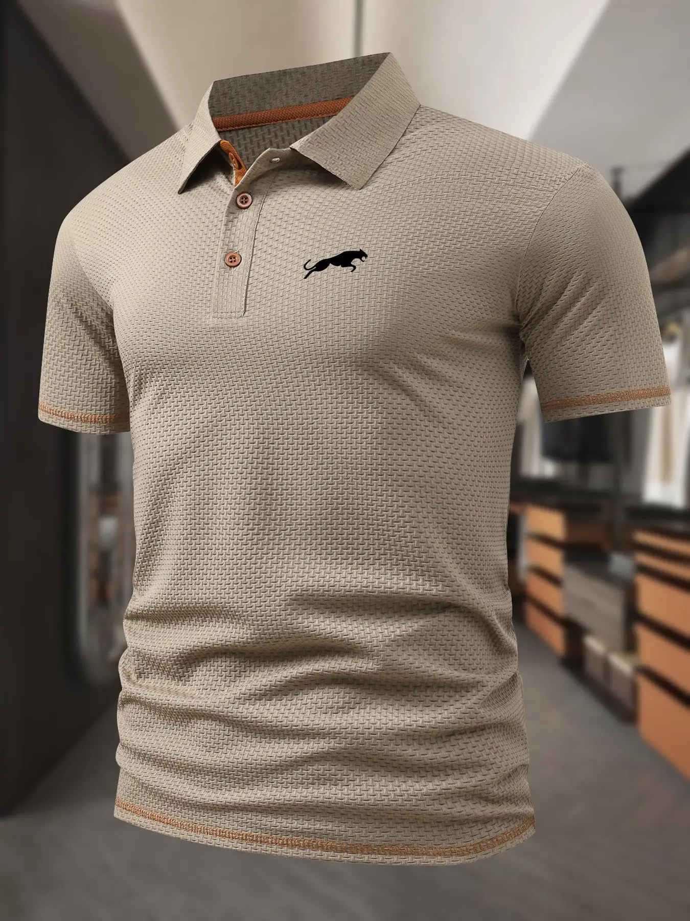 Men's African Leopard Print Polo Shirt, Slim-Fit Business Casual Wear, Lightweight Smooth Fabric, Fashionable Comfort Design