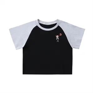 Color-Blocked Raglan Sleeve Crop Top