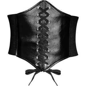 Leather Corset Belt for Women Lace-up Elastic Waist Belt Retro Wide Cinch Belt Waistband for Women Dresses