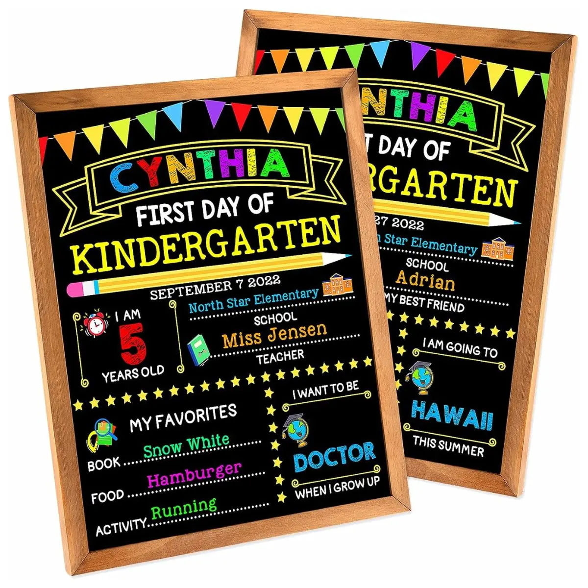 First Day School Sign Board – Double Sided 14x11 Inch Chalkboard with Frame for Kids & Photos | Back to School