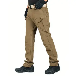 Men's Fleece Warm Tactical Pants KW161152 - Plain Menswear Elastic Polyester Spandex Fabric Overalls with Pockets for Winter Casual Wear