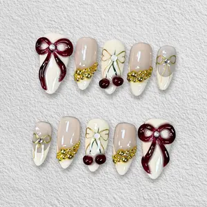 Pressmeon Handmade Press-on Nails | Gramorous Medium Almond Shape Collection | 3D Luxury Salon Quality | Reusable & Extra Durable | Eco Package