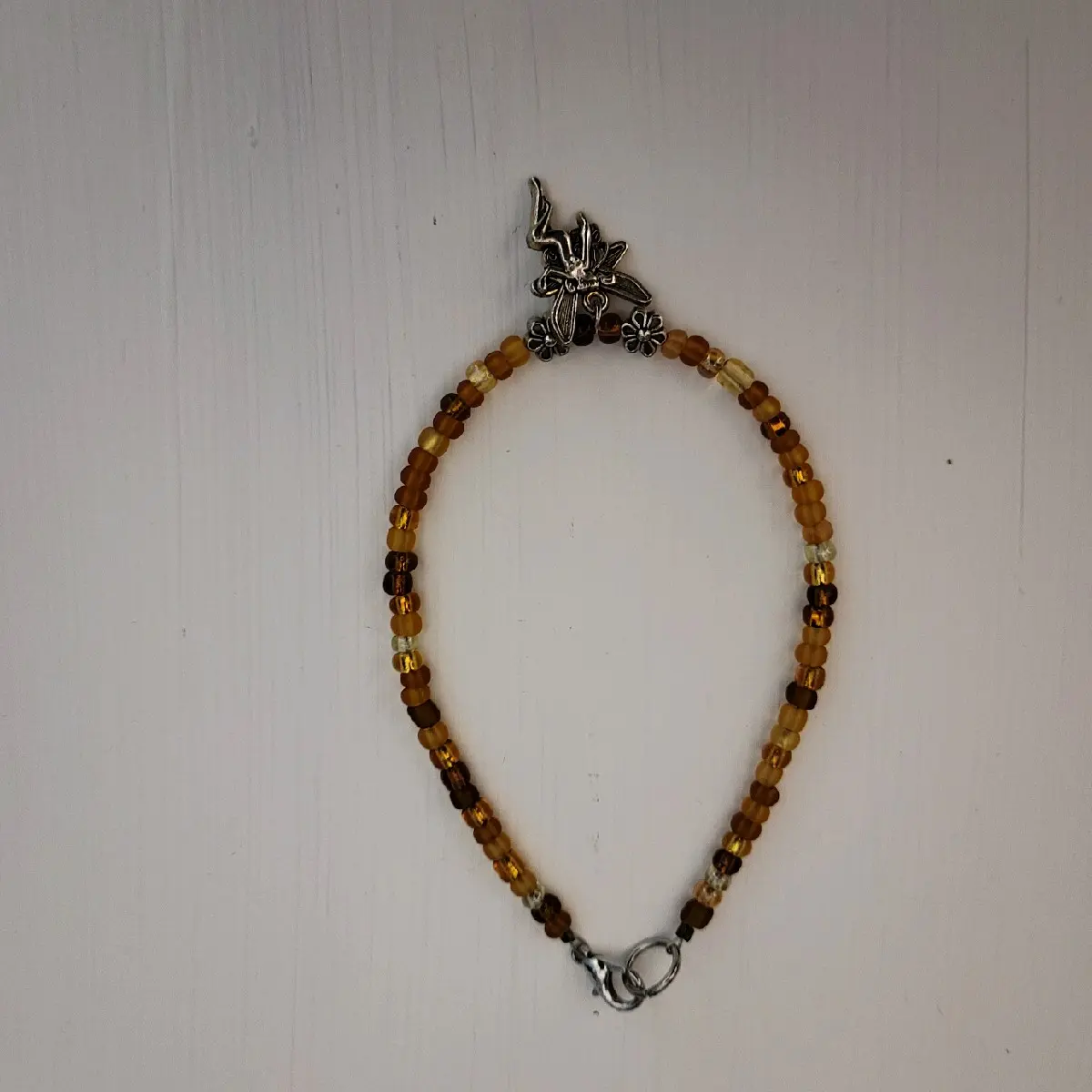 Amber Glass Bead Anklet w/Charm