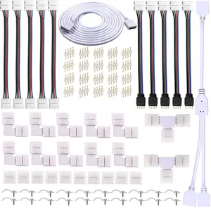 4 Pin LED Strip Connector Kit for 5050 RGB (Not RGBIC) – 10mm, Solderless, Includes 8 Types of Accessories – Complete DIY Lighting Project Parts