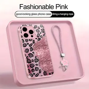 Suitable for [iPhone 16 Pro] high-end women's phone case🤩，a beautiful four-leaf clover lanyard is included🍀，printed exquisite leopard print pattern, simple yet sophisticated YM99