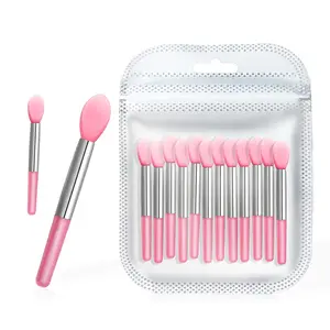 12pcs Silicone Lip Brush Makeup Eyebrow Lipstick Brushes Applicator Cosmetic Brush Set Silicone Brushes Wands Fit Balm Mask Oil Pink springtok