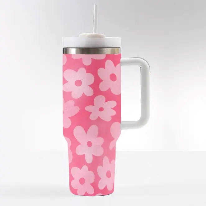 [Pickleball Collection] Dizzy Pickle Adleigh Blooms 40oz Tumbler with Handle & Straw, Stainless Steel Double Wall Vacuum Insulated Travel Mug, Mega Pickleball Floral Design, Keeps Drinks Hot & Cold, Sports Fan Drinkware Gift