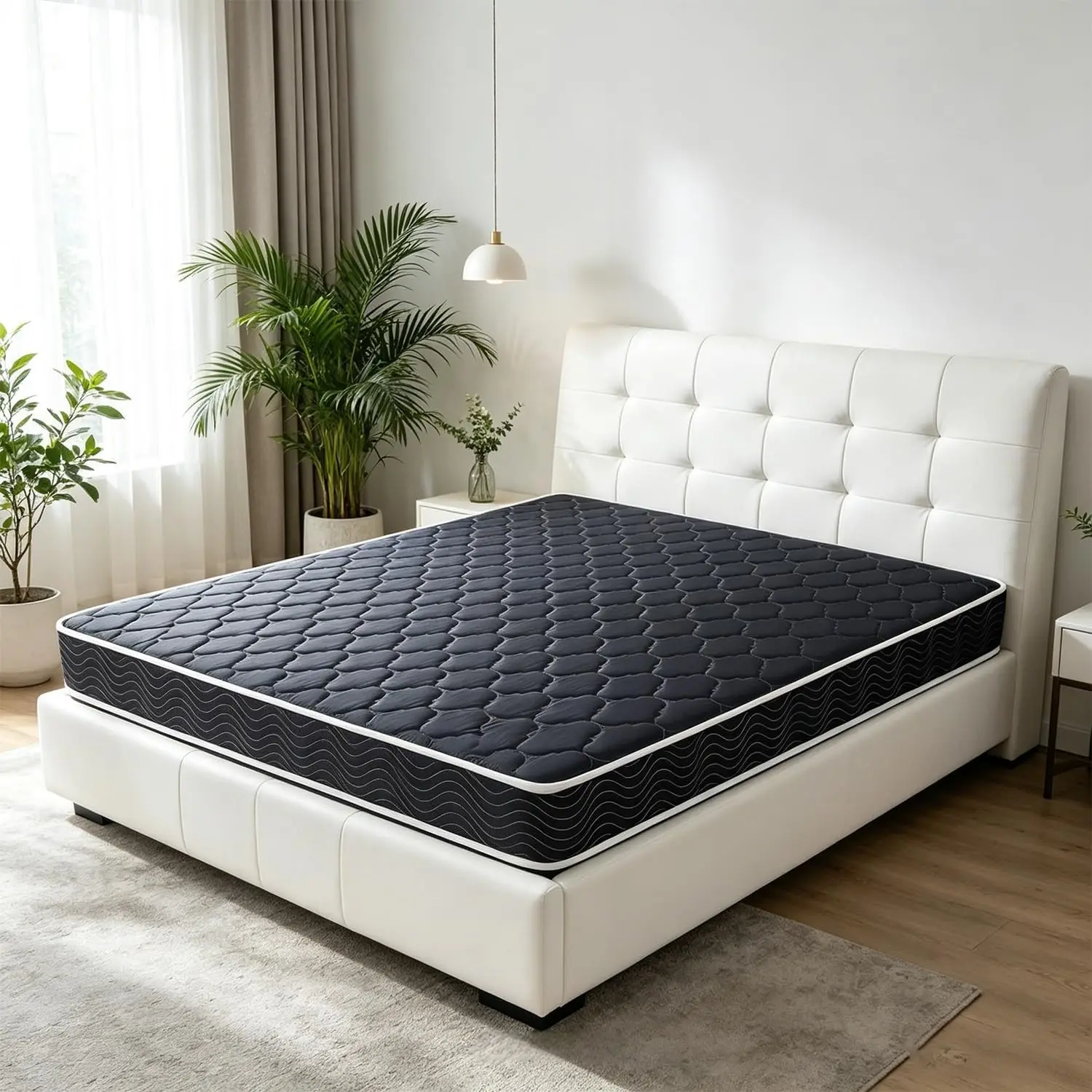 Twin/Full Mattress Waterproof, 6-Inch Water-Resistant High-Density Foam Mattress Made in USA with Stylish Diamond-Quilted Breathable Fabric, Distributes Weight Evenly,Medium Firm Feel, Mattress in a Box, (Ship Randomly with Black Edge or White) Navy Blue