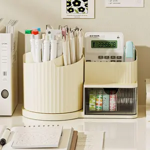 Rotating Desktop Organizer - 360-Degree Swivel Desk Organizer, Stationery Organizer, Divided Drawer Storage Box, Lipstick Holder, Office Desk, Home, School, Cosmetic Storage, Office Desk Accessories