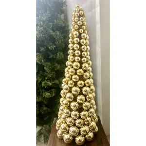 36 Inch VP With Tinsel Ball Cone Tree Champagne