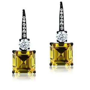 Edwin Earls Women's Emerald Cut Yellow CZ Black Stainless Steel Dangle Earrings - Bold Statement Accessory