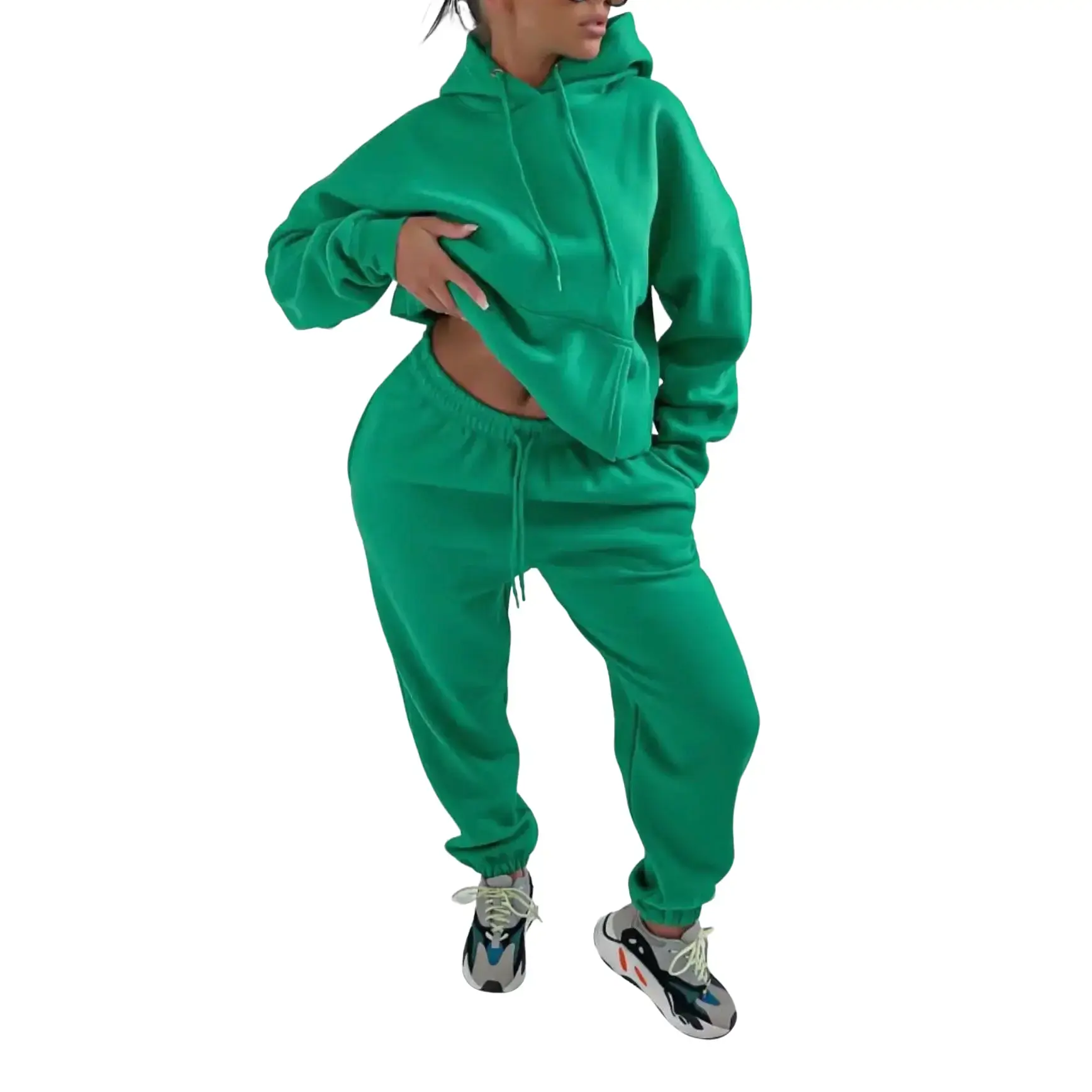My Lucky Green Baddie Jogger - Women's Hoodie & Pants Set, Comfortable Basic Design, Green Color, Ideal for Casual Wear