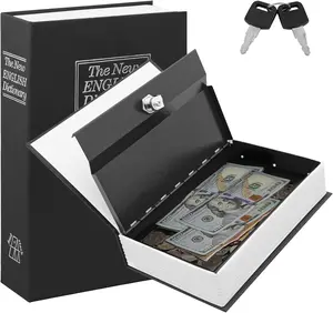 Book Safe with Key Lock, Portable Metal Safe Box, 9.5" x 6.1" x 2.2" Black & Navy Blue Large, Secret Book Hidden Safe