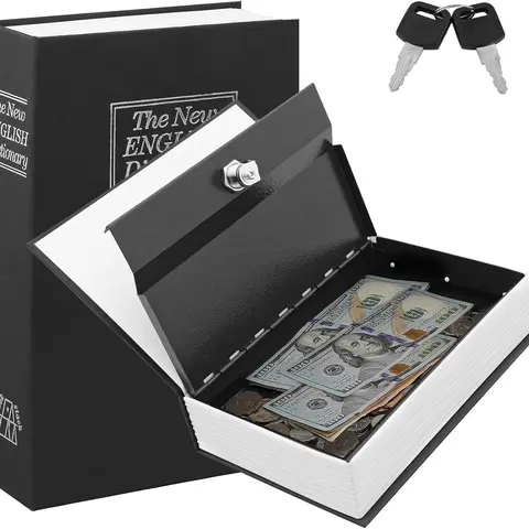 Book Safe with Key Lock, Portable Metal Safe Box, 9.5" x 6.1" x 2.2" Black & Navy Blue Large, Secret Book Hidden Safe