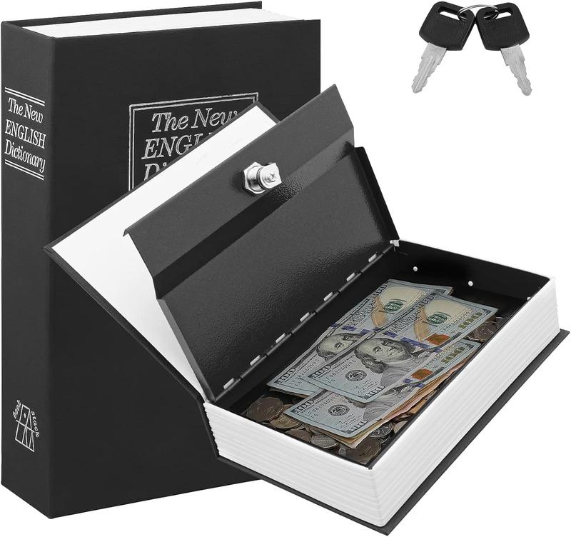 Book Safe with Key Lock, Portable Metal Safe Box, 9.5