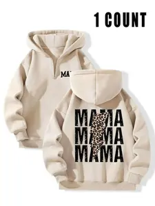 Women's Leopard Print Lightning Letter Hoodie, Drop Shoulder Long Sleeve, Casual Loose Fit Half Zip Pullover for Spring & Fall