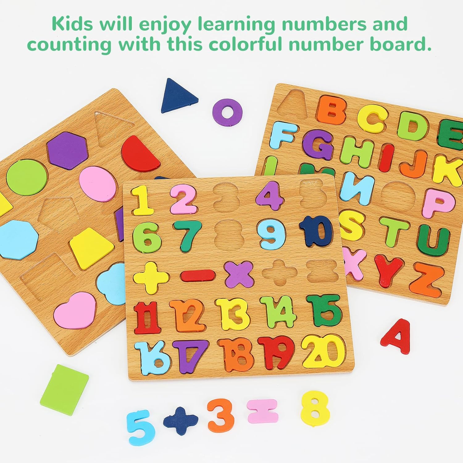 3-Pack Wooden Alphabet Puzzle Set, Unisex Preschool Montessori Educational Toys for 3-5 Years Kids with ABC Letter, Number & Shape Learning, Kids Learning Materials for Boys & Girls