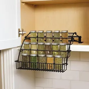 3-Tier Pull Down Cabinet Spice Rack Organizer,Metal Storage Shelf,Retractable Large Capacity Kitchen Storage Shelf Organizer for Kitchen Cabinet Cupboard Pantry Black