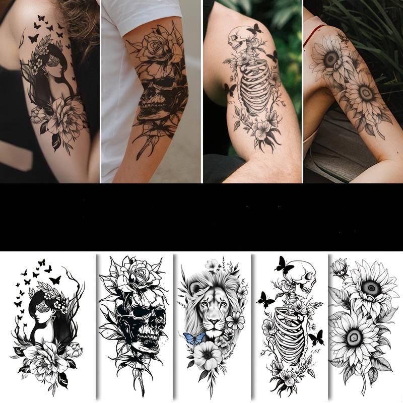 Floral & Butterfly Arm Temporary Tattoo Stickers for Adults - 6 Single Item Stickers (3 Fixed, 3 Multiple Styles Random), Waterproof, Sweat-Resistant, Humidity-Resistant, Casual Normal Fashion Semi-Permanent Beauty & Personal Care Makeup Tattoos