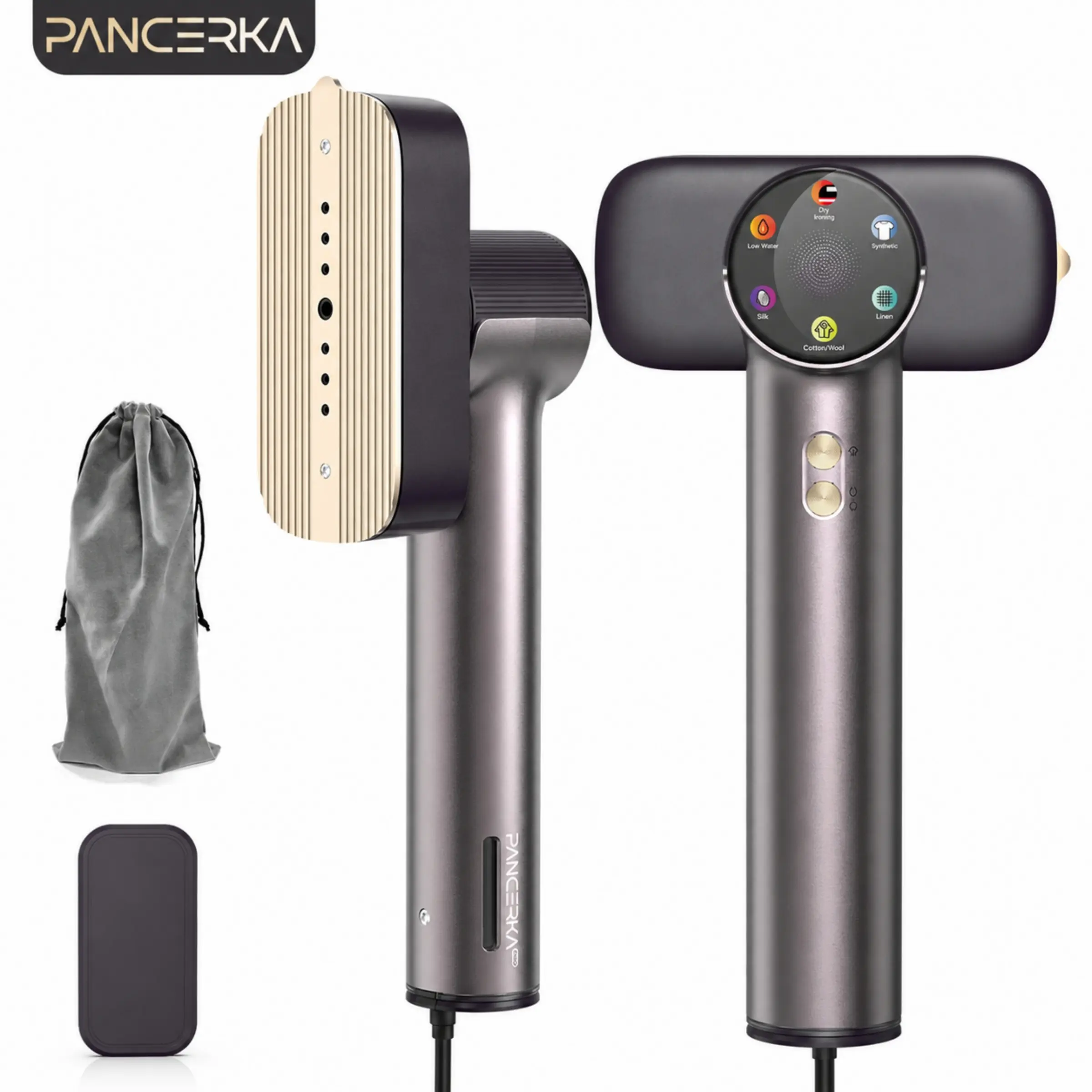 PANCERKA Travel Steamer for Clothes, 2-in-1 Garment Steamer & Iron, 15s Fast Heat-Up, 110-220V Dual Voltage, 90° Rotating Steam Head, 5 Steam Modes, 90ml Water Tank, Auto Shut-Off with Travel Storage Bag