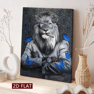 Light Luxury Blue Lion Gentleman Series Poster, Modern Art Canvas Print, Waterproof, Perfect for Living Room, Bedroom, Office, Gift Idea