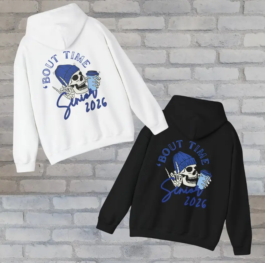 Senior 2026 Hoodie, Grad To Be Class of '26 Hoodie, Skeleton Coffee Lover Personalized Sleeve High School Graduation Gift
