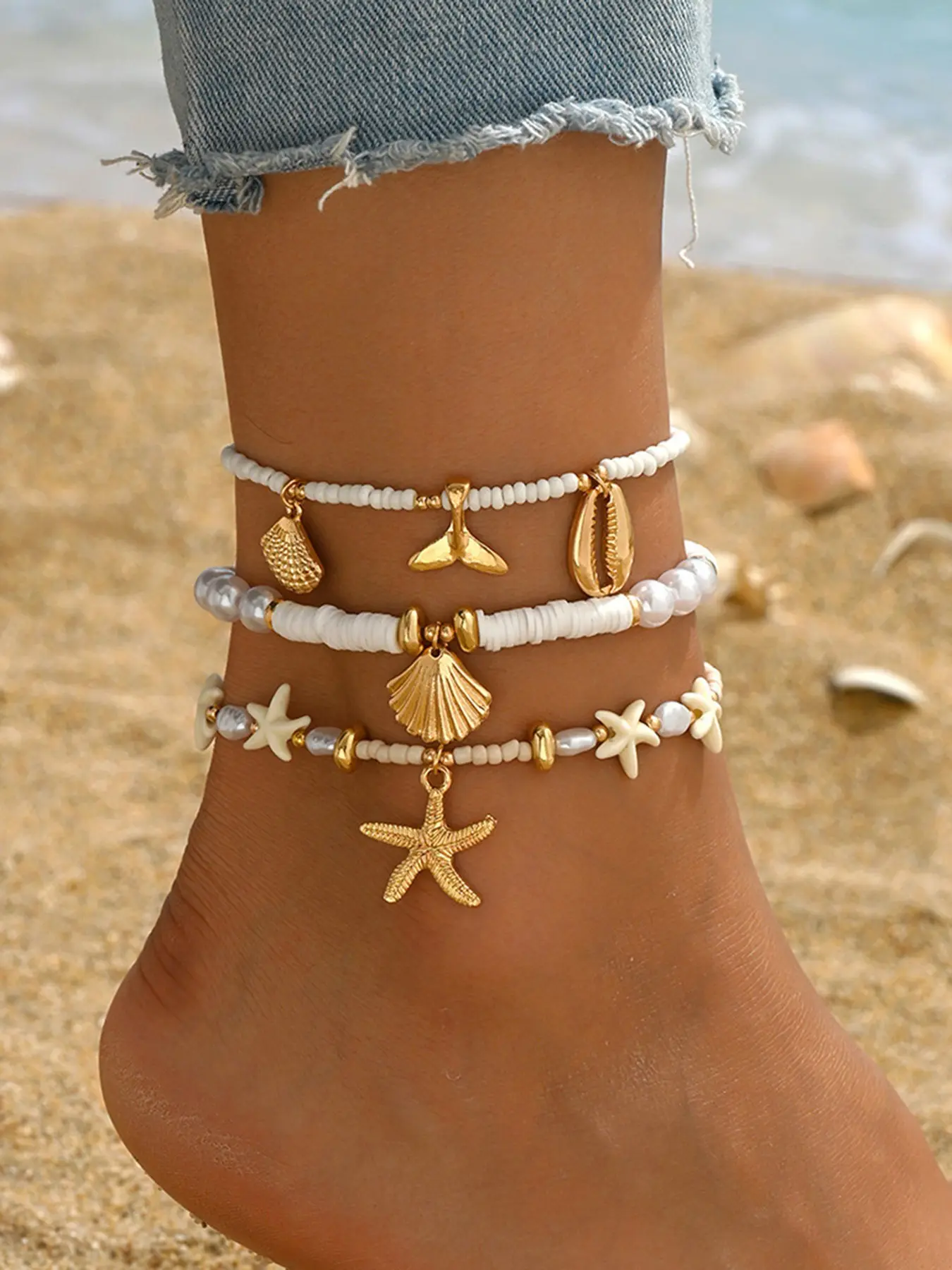 Mermaid Tail Inspired Footwear Set, Soft Clay Shell & Starfish Design, Beach-Inspired Sandals, Perfect Gift for Mermaids