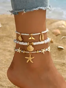 Mermaid Tail Inspired Footwear Set, Soft Clay Shell & Starfish Design, Beach-Inspired Sandals, Perfect Gift for Mermaids