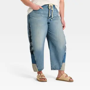 Women's High-Rise Easy Barrel Bandana Print Jeans - Universal Thread™ Medium Wash 28