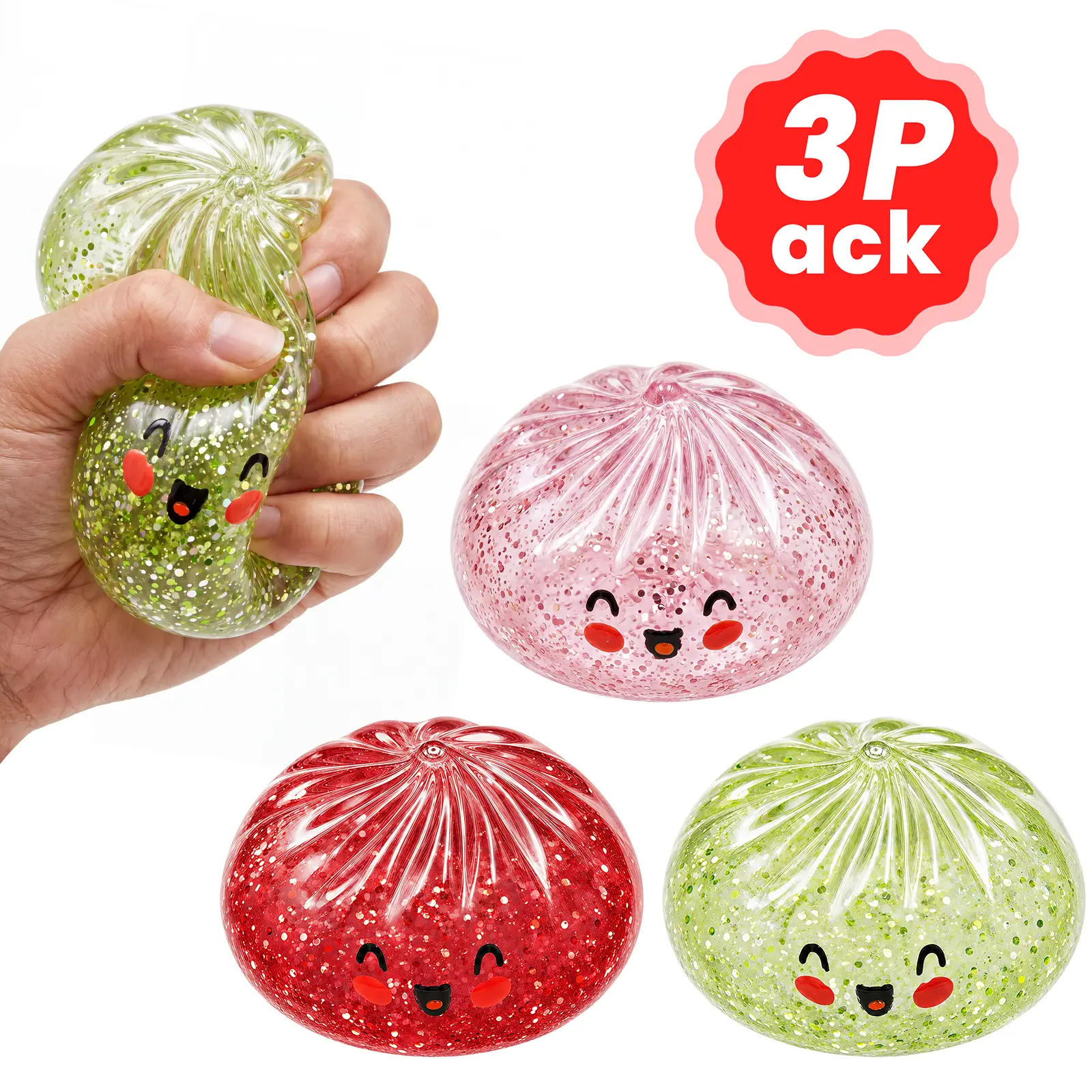 CHERMORY 4-Piece Steamed Bun-Shaped Stress-Relief Squeeze Toy Set - Portable, Slow-Rise Sensory Toy with Translucent Crystal-Gel-Like Appearance for Relaxation, Anxiety Alleviation (For Adults, Kids)