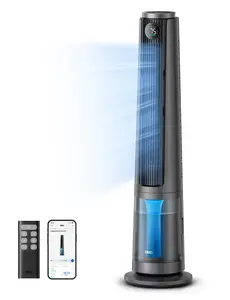 DREO TurboCool Misting Fan 765S, Cools Up to 10°F, 34ft/s High-Speed Tower Fan, 6L Water Tank, 20 dB Quiet DC Motor, 90° Oscillation, 12 Speeds & 4 Modes, Standing Fan for Home, Grey