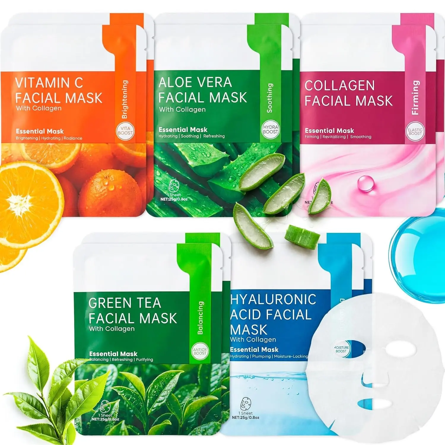 Halloween Fall Gift 10 Pack Mixed Face Mask Set with Collagen, Hydrating Sheet Mask Skincare Set for Radiant, Fresh & Nourished Skin, Moisturizing Facial Masks for Women & Men
