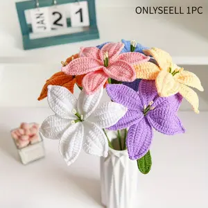 Handmade Crochet Lily Knitted Decorative Bouquet, Crochet Flowers Bouquet, Indoor Flower, Universal Setting, Perfect Gift for Harvest Festival