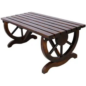Outdoor Rustic Wooden Bench with Wagon Wheel Legs, 2 People Outdoor Bench Garden Bench Front Porch Furniture Patio Lawn Yard Park, Indoor and Outdoor Decor