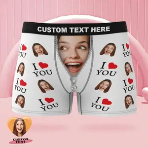 Personalized Face Naughty Boxer Briefs with Heart for Men – Funny Valentine Gift, Custom Photo Underwear from Girlfriend or Wife, Men Underwear Gift Idea