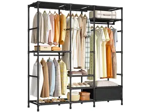 【LaborDaySale】 Raybee Clothes Racks for Hanging Clothes, Portable Clothing Rack with Storage Bag & Shelves, Heavy Duty Clothes Rack Freestand Closet for Bedroom, Cloakroom, 61" W x 15.7" D x 72" H