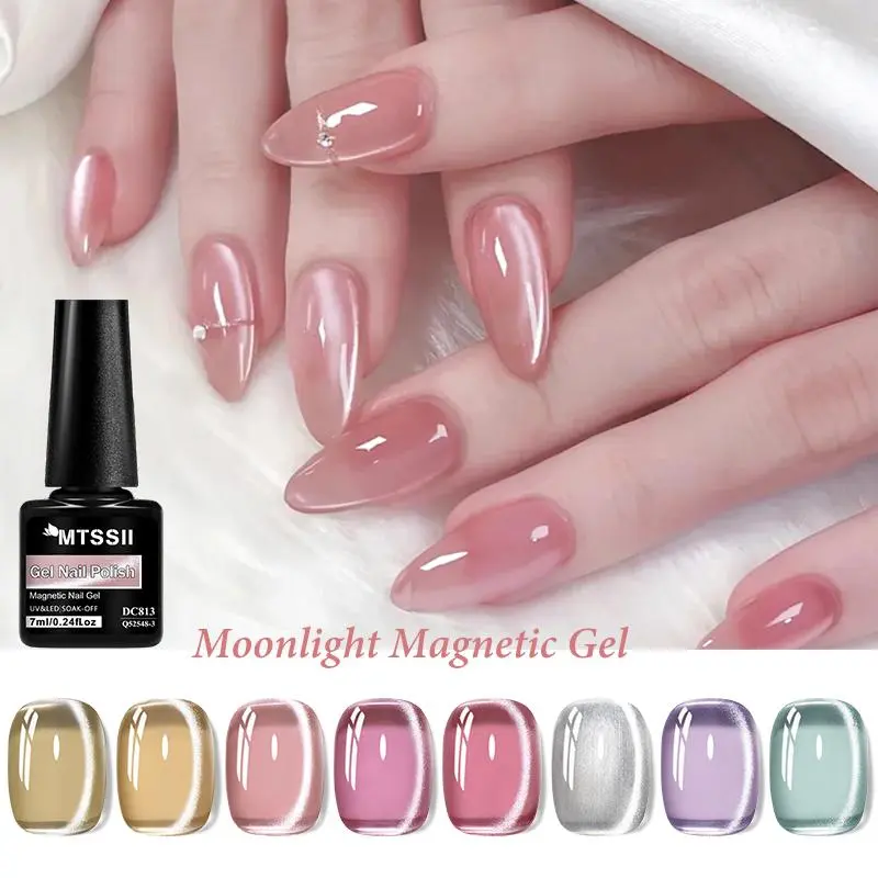 MTSSII 7ml Moonlight Cat Eye Gel Nail Polish, Jelly Candy Color Transparent Magnetic Gel Polish, Long Lasting, for Home Salon Nail Art Manicure DIY Women Gifts, Pastel Gel Polish, Gel for nails, Cosmetic Nail Care