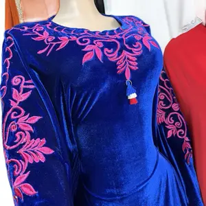 Moroccan Velvet Kaftan Jalabia Dress with Colorful Embellishments & Gold Trim Details One Size Maxi Boho Caftan for Modesty