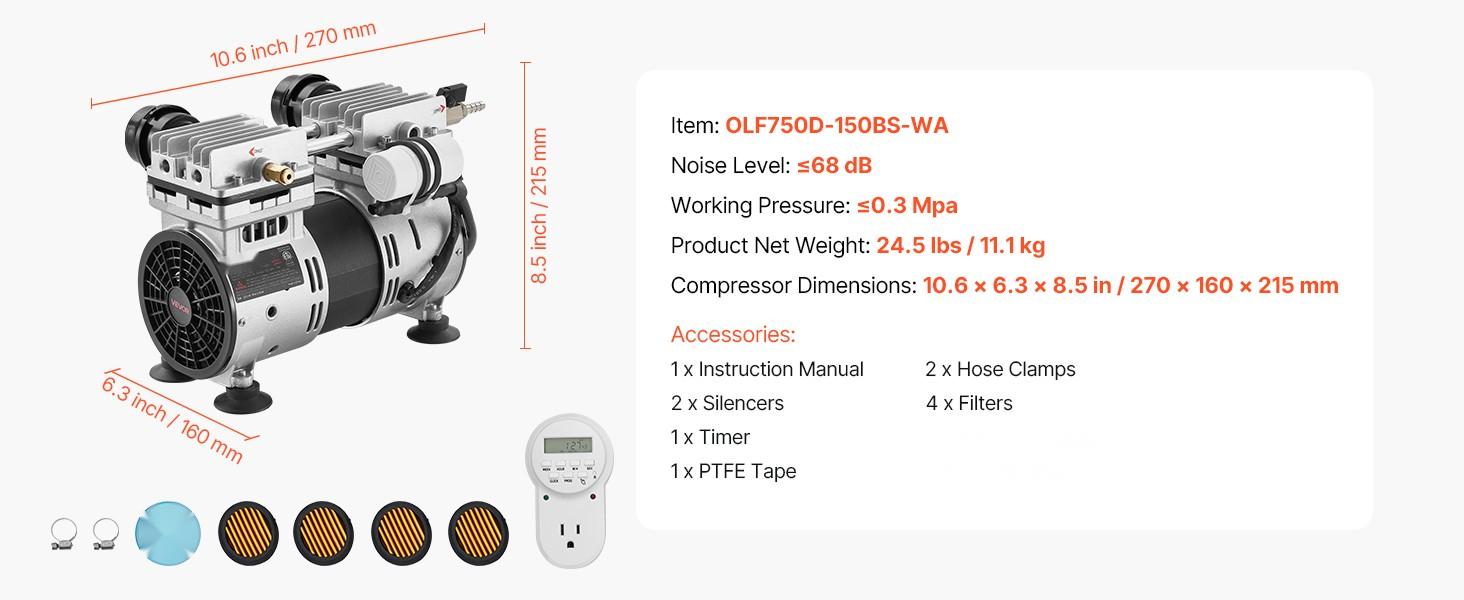 Pond Aerator, 6.7CFM 1 HP Air Compressor, Lake Aerator For Ponds Up To 3 Acres, Overheat Protection & Anti-Backflow Valve, 745W Powerful Motor, Pond Aeration Pump For Water Oxygen Circulation