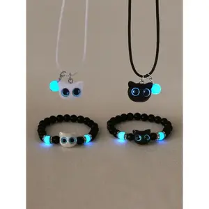luminous beads cute cat gloves and necklace Best friend gift jewelry set