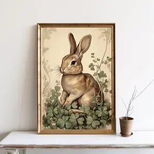Boho Rabbit Print, Rustic Easter Bunny Wall Art, Hare Cottagecore Art, Cute Nursery Decor, Vintage Easter Bunny Painting Art, Unframed