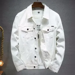 men's denim jacket White and Black Track Jacket Fashionable street lapel denim jacket for men 2023 spring and autumn new style Unique style Comfortable Casual Cotton Fabric Menswear Coats Medium Tops Long Sleeve Wetsuit Tights Beige Plain